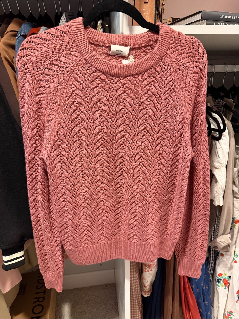 Wilfred Dusty Rose Open-Weave Crewneck Sweater